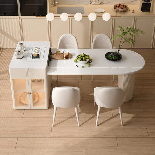 Clofoya Island-Plattform Retractable Home Ess Tisch und Stuhl Sahne Stil kleiner Wohnungstisch LJ-826#1,6m1 Tisch und 4 Stühle