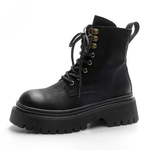 Aizunshi Martin Boots Frauen 2024 Herbst und Winter Neue Britisch -Style -Kurzleder Kurzstiefel Dicke Sohle Erhöhung Retro Motorrad Single Stiefel Brown 38