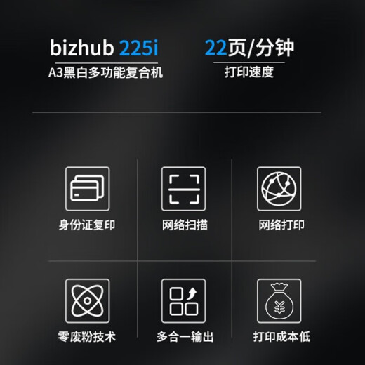 柯尼卡美能达 6180en/185en/215i/225i a3打印机黑白激光复印多功能办公一体机 225i标配+输稿器（自动双面打印复印扫描）