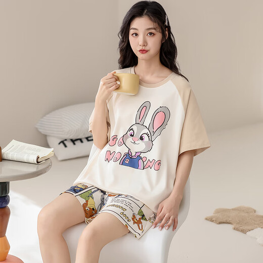 Modal 2025 Neues Paar Pyjamas Sommer reines Baumwoll kurzärmelige Ein Mann und eine Frau Cartoon süße Sommer-Heimkleidung Set 687 Frauen L.