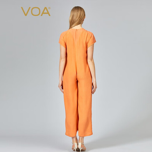 VOA JACQUARD CREPO CREPE NARANJA RED ROJO ENCHA DE MANA A LA MANGA CORTA VERSATILLO MULBRA DE MULBRA