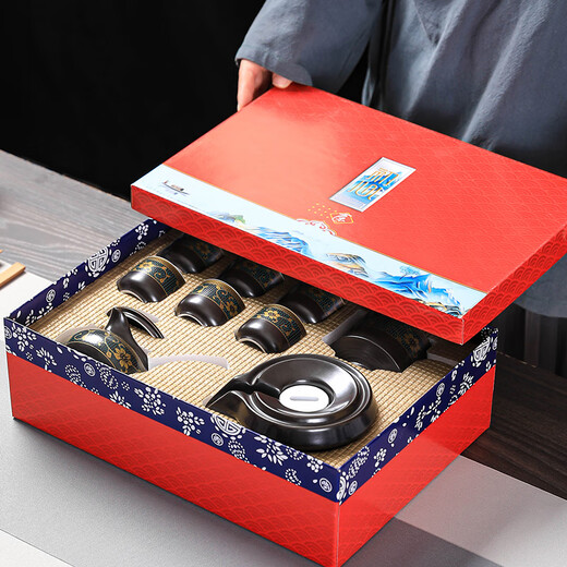 Craftsman's Lazy Tea Set Household Stone Mill Semi-automatic Tea Making Artifact Office Ceramic Anti-scalding Kung Fu Tea Set Complete Set Fragrant Automatic Tea Set + Black Square Tea Tray 10 Pieces