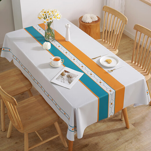 Yixiang Huatai (YIXIANGHUATAI) high-end tablecloth no-wash waterproof and oil-proof PVC rectangular tablecloth coffee table cover strips-blue and orange 80*120cm_(suitable for 50*80cm coffee table Yixiang Huatai (YIXIANGHUATAI) high-end tablecloth no-wash waterproof and oil-proof PVC rectangular tablecloth coffee table cover strips-blue and orange 80*120cm_(suitable for 50*80cm coffee table