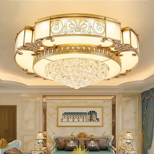 Lepptoy American living room ceiling lamp simple round full copper hall lamp dining room bedroom simple European LED master bedroom lamp petal style - diameter 60CM