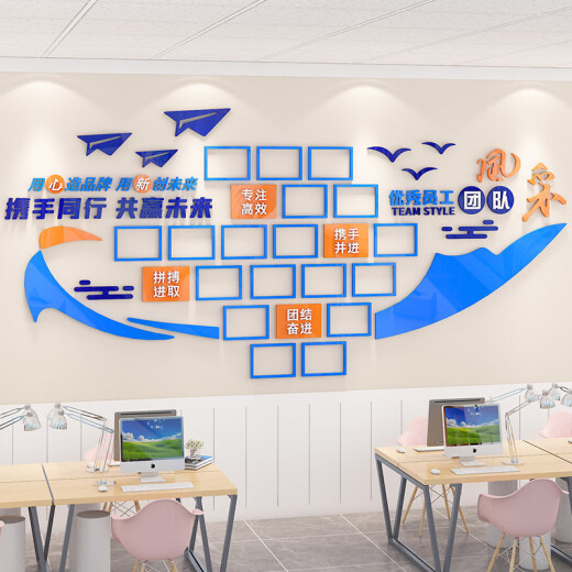 优质团队风采企业文化墙员工照片展示墙公告栏墙贴办公室布置墙面 3879 A款+磁吸板 特大
