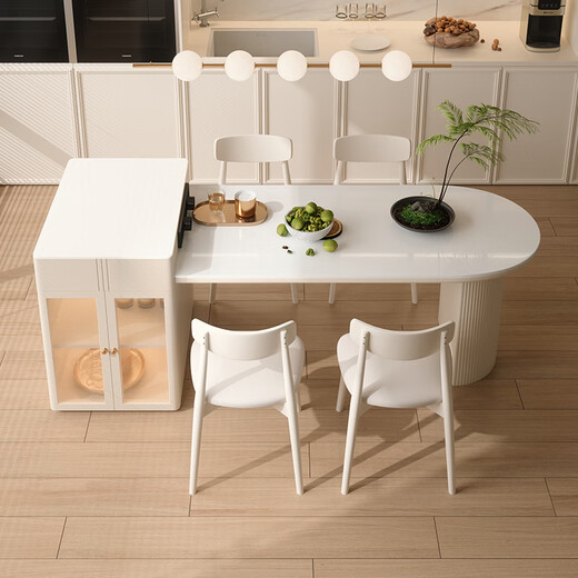 Clofoya Island-Plattform Retractable Home Ess Tisch und Stuhl Sahne Stil kleiner Wohnungstisch LJ-826#1,6m1 Tisch und 4 Stühle