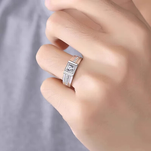 RHM platinum ring men's wide moissanite white gold ring PT950 engagement wedding birthday gift for boyfriend platinum ring + certificate + gift box