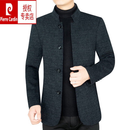 皮尔卡丹（pierre cardin）春秋男士羊毛呢中年外套男夹克商务休闲立领毛呢爸爸短款 黑灰 M 170(100~120斤)