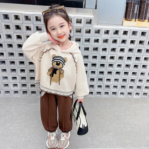 Mädchen modischer Anzug Frühling und Herbst 2025 Neue Kinderkleidung 4-6 Jahre altes Mädchen Cartoon Patch Sweatshirt 2 Ausschalten weiß 120