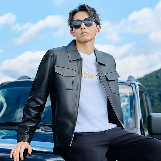 
Carbeen (CABBEEN) [Same Model in Celebrity] Sheep leather genuine leather jacket for men 2025 autumn and winter new work lapel motorcycle leather jacket Coal black 01 XL /180/52