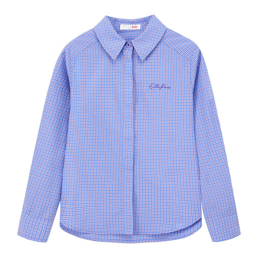 ELLE KIDS French girls spring new plaid embroidered soft and comfortable classic basic long-sleeved polo collar shirt