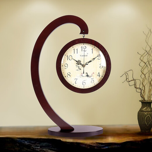 Caravel Desktop Clock Solid Wood Clock Wooden Quartz Clock Sitting Table Chinese Style Living Room Entrance Art Desk Clock TV Cabinet Clock 9299 Ba.Wang Movement