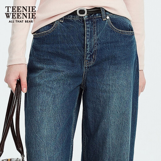Teenie Weenie Bear Женские джинсы 2025 Осень Осень Новый Ретро вымыл Slack Comfort Pants Medium Blue M