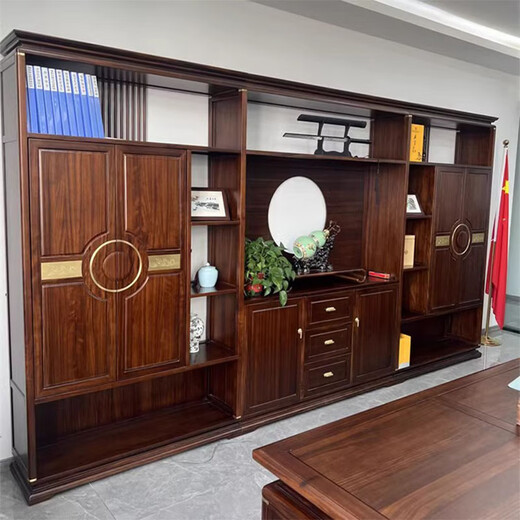 Ningqiu Luoge (NICHLORT) new Chinese style executive desk and chairs office boss president chairman ebony wood golden sandalwood solid wood file bookcase bookcase golden sandalwood