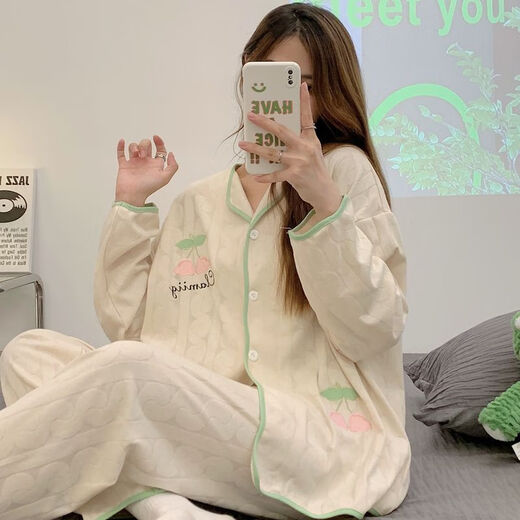 Xuanmulin style pajamas for women in spring and autumn cardigan long sleeves sweet cartoon loose plus size princess style thin home clothes 9207 Dingdang Cat M Recommended 80-100Jin [Jin equals 0.5 kg]