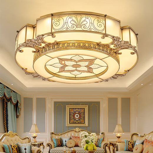 Lepptoy American living room ceiling lamp simple round full copper hall lamp dining room bedroom simple European LED master bedroom lamp petal style - diameter 60CM