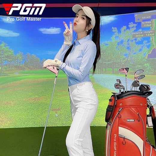 PGM golf clothing women's long-sleeved T-shirt, high elastic and comfortable top, slim and high, seamless fit YF739-light blue [top] S