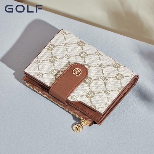 高尔夫（GOLF）女士钱包新款时尚短款零钱包多卡位卡包女复古老花ins礼物送女友 米白配棕色