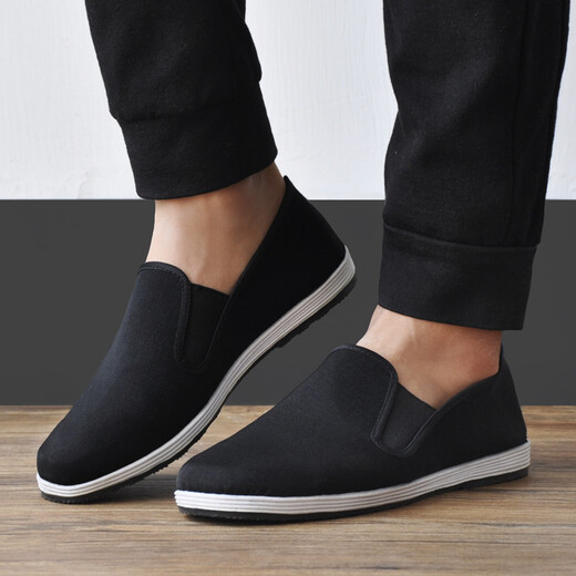 Mengxi Old Beijing Cloth Shoes Men's Shoes Mille Layer Black Work Shoes Labor Insurance Shoes Middle-aged and Old Men's Casual Traditional Cloth Shoes Phase Towel Full Rubber Sole 42
