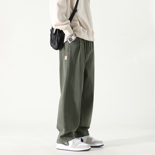 Pinfengbaoluo Freizeithose Baumwolle lose geraden Hosen Frühling und Sommer Weitbein Arbeitshose Herren HM9901 Military Green L.