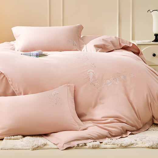 Luolai Home Textiles 100% Cotton High-quality Pure Cotton Wool Set Furniture Furniture Technique Autumn and Winter Warm Care Four-Piece Set [High-end 60 Patches of Furniture] Jingwen Flower Language 1.8/2.0 meters wide bed suitable for quilt cover 220*250cm