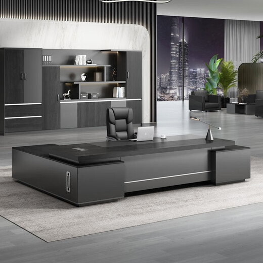 Mudison boss office desk and chair combination office simple modern CEO computer board type executive desk black gold wood + iron gray 2.0m table and chair + 2.4m bookcase