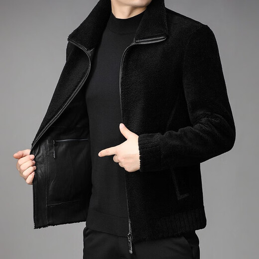 NOSSKISS light luxury brand woolen jacket men's winter lapel solid color trendy fur all-in-one pure wool business jacket military green L 175 (suitable for 135-150 Jin Jin equals 0.5 kg)