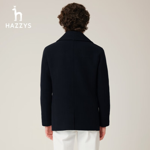 哈吉斯（HAZZYS）男装 秋季新款男外套羊毛大衣上班通勤毛呢大衣男ABSZH0ADH27 深藏青色DN XL (180/100A 50)