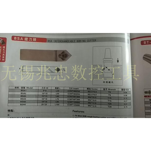XMSJ high precision blind hole 45 degrees/through hole 90 degrees boring head BSA/BSB-1/2/3/4/5/6 rough boring bar CCMT06 BSA6 25*25*160 (CCMT12041