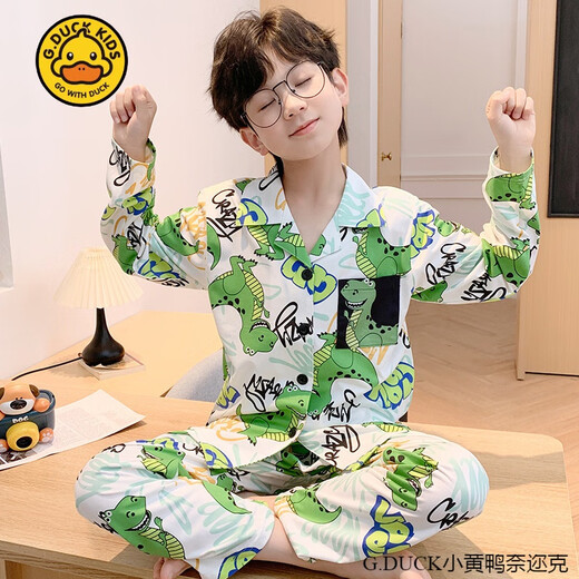 G.DUCKKIDS小黄鸭春秋季儿童睡衣男童卡通长袖开衫男孩宝宝中大童家居服套装 HPZ翻长681#大眼怪 8码-建议身高95-105