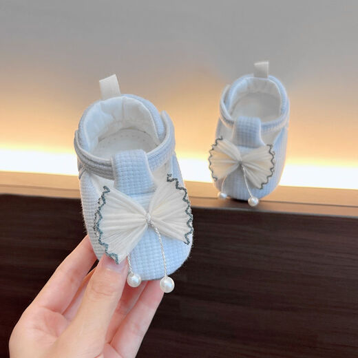 米嘟尔婴儿鞋春秋季0-1岁软底幼儿不掉鞋新生儿0-6-12月宝宝公主学步鞋 粉色（花边结-丁字软鞋） 12.5 L(内长12.5cm建议10-15月)