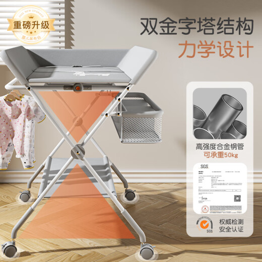 Quanyou Furniture Diaper Table Baby Care Table Bed Changing Diaper Baby Multifunctional Foldable Newborn Touching Table Castle Gray-Basic Model (Storage Basket)