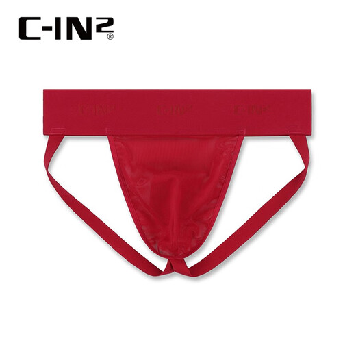 C-IN2 new men's thong mesh elastic hip lifting U-convex low-waist sexy double thong for men 5725FA red 608- 1 pair M suitable for 2'4-2'5 waist (31-33 size)