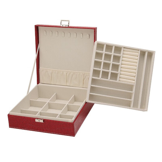 Yezhi Double Layer Jewelry Storage Box New Year's Gift Bracelet Jewelry Wedding Wife Mom Girlfriend Birthday Chinese Valentine's Day Crocodile Pattern Jewelry Storage Box Red