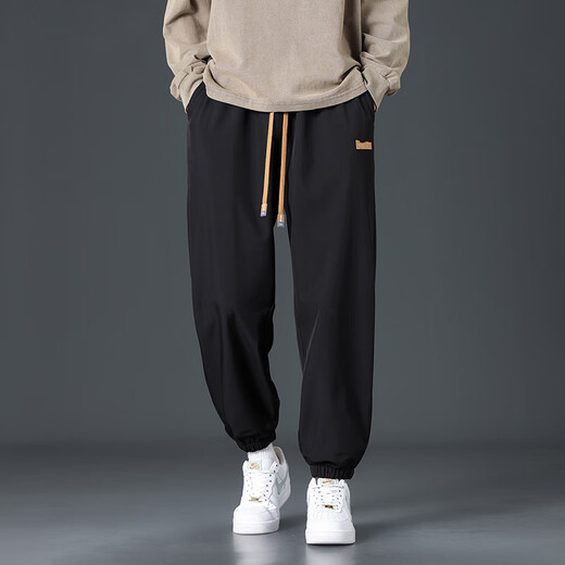 Dingfengbaoluo warm casual pants men's autumn and winter heavyweight velvet thickened ankle windproof fashionable sanitary trousers DFK42 black XL