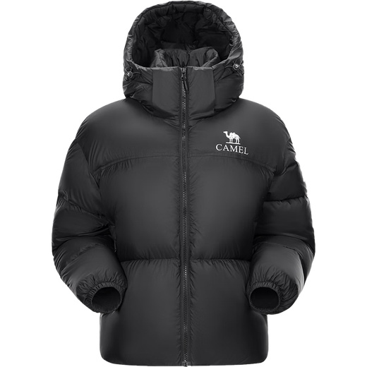 Camel 660 high-coat down jacket for women short thickened windproof hooded bread down jacket for women 724CA6B601B, Phantom Black, Women S
