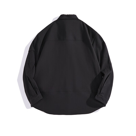太平鸟男装黑色衬衣男秋季刺绣衬衫潮B2CHE1345 黑色1（阔型） XXXL