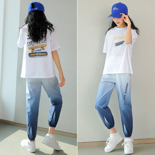 Youyou 1 Point Girls Summer Anzug Sommermädchen Sommer Dünne Ice Seide Casual Children Sports zweiteilige Mädchen 13 Jahre alt 5770 Lila + 9889 Weiß [Ice Seidenstil] 160 Größe (150-155 cm)