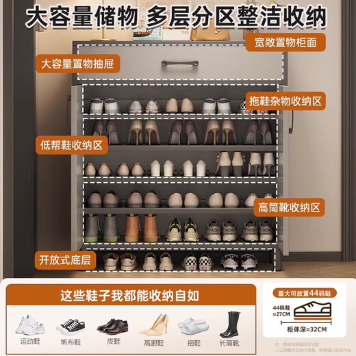 鞋柜家用门口2025新款入户柜一体靠墙玄关柜多层家用鞋子收纳柜子 小户型推荐丨轻奢灰60*32*80cm
