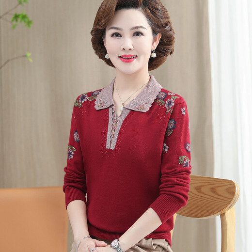 春海棠依人妈妈半高领加厚加绒50岁打底衫保暖毛衣中老年女装秋冬针织衫洋气中年妇女冬装长袖羊毛衫 XD829大红 2XL/120【125-140斤】