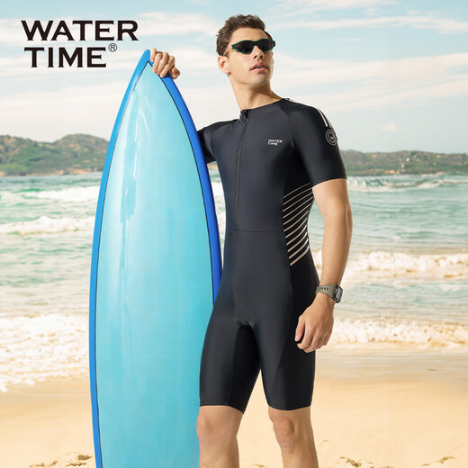 WATERTIME/Shuichuan men's swimsuit and swimming trunks one-piece short-sleeved five-point wetsuit men's swimsuit black silver XXL silver XXL