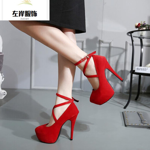 High heels, stilettos, large size transvestite cross-dressing, fun suede nightclub straps, 12cm women's singles, size 404142, YP2.22, shipped on the 22nd, black suede upgraded version 42