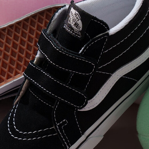 VANS Vans children's shoes official SK8-Mid V black easy-to-wear Velcro children's sneakers, black size 26, measured inner length 16.5cm