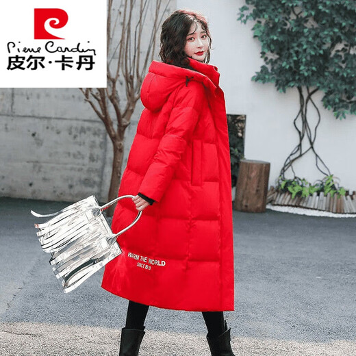 Pierre Cardin down jacket mid-length women's 2025 winter new thickened warm extra long fashion loose cotton jacket black (original quality) XL recommended 125-140Jin Jin equals 0.5 kg