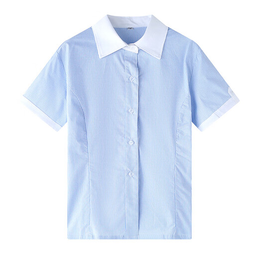 Xin Yueqing children's summer short-sleeved shirt for boys and girls, primary and secondary school uniform shirt, white collar, blue pinstripe half-sleeved top, thin striped boys' short-sleeved shirt 160 cm