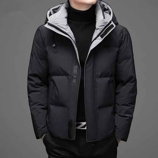 皮尔卡丹（pierre cardin）羽绒服男短款可拆卸帽2025新款休闲加厚冬季白鸭绒外套潮 9902黑色 M 170/84A