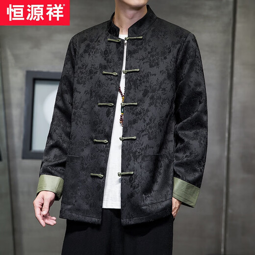恒源祥新中式唐装男中国风秋冬季长袖茄克复古盘扣汉服宽松大码男士外套 Y757粉色 L码推荐120-135斤