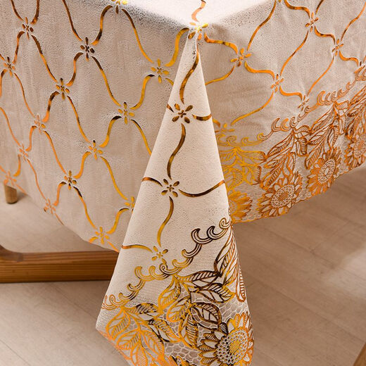 Yudou coffee table tablecloth waterproof, anti-scald and anti-oil dining table mat TV cabinet tablecloth tablecloth plastic bedside table cover rectangular peacock gold flower 135*180cm