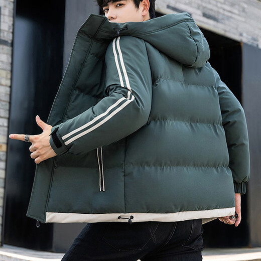 真维斯棉服男士外套新款潮流加大码潮牌时尚连帽棉袄保暖加厚面包棉衣服 MY9789军绿色 XL (170)
