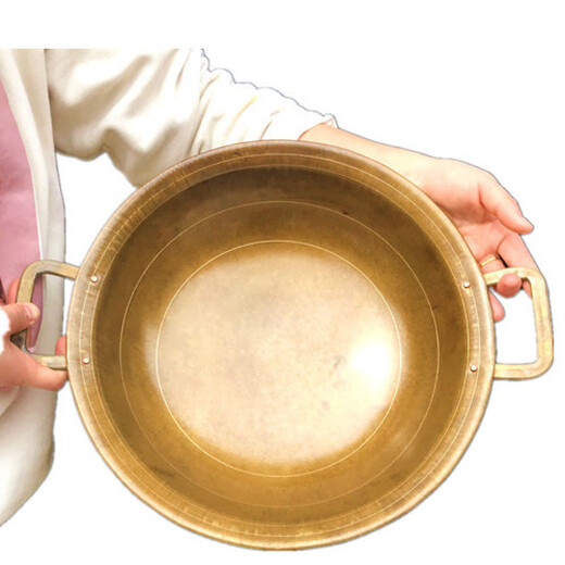 ULKNN copper pot household brass old-fashioned handmade cooking pot hotel donkey-hide gelatin pot thickened double-eared medicine pot copper hot pot Chongqing (diameter 33 cm) 2.2 Jin Jin equals 0.5 kg open flame use